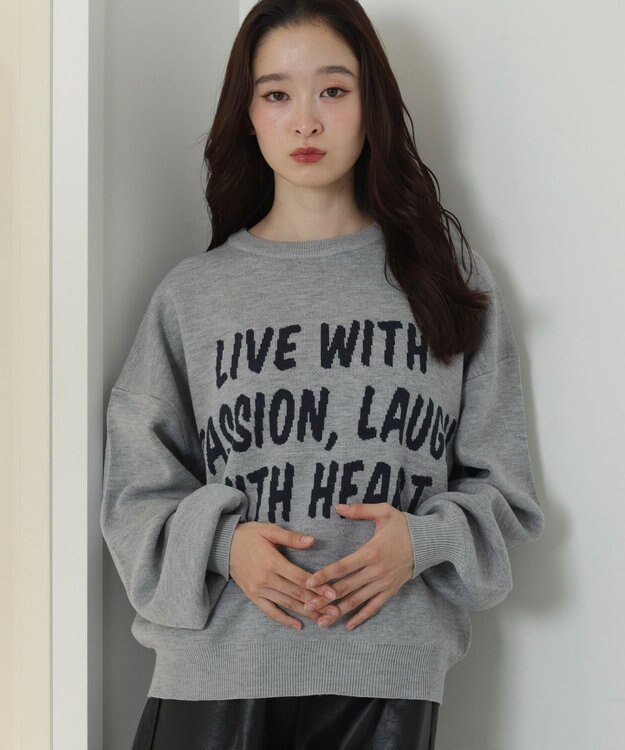 WEGO レタリングニットプルオーバー 杢グレー