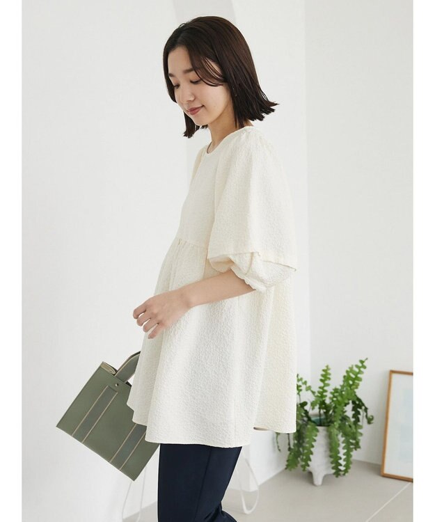 Green Parks ジャガードペプラムブラウス Off White