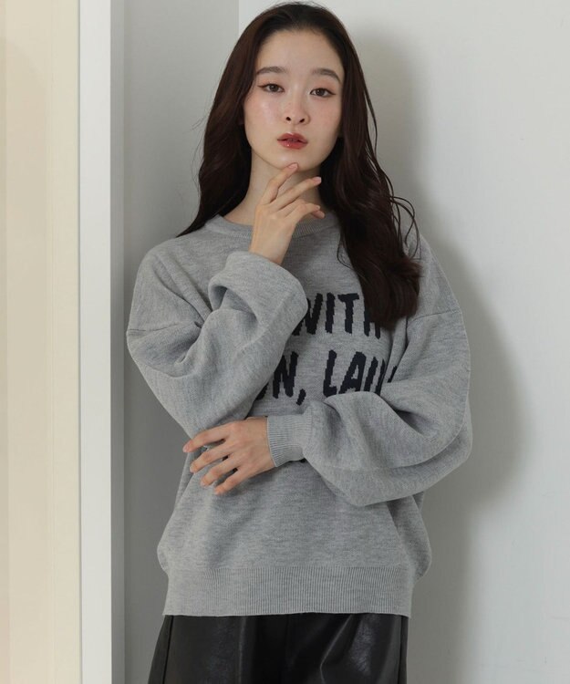 WEGO レタリングニットプルオーバー 杢グレー