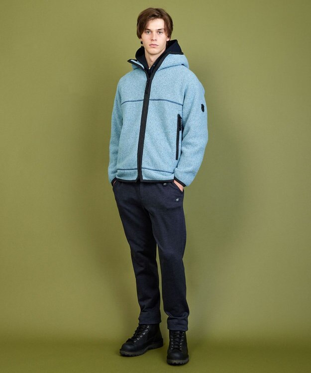 JOSEPH ABBOUD MOUNTAIN 【軽量/リサイクルウール使用】ヘリンボンウールフリース フーディ サックスブルー系