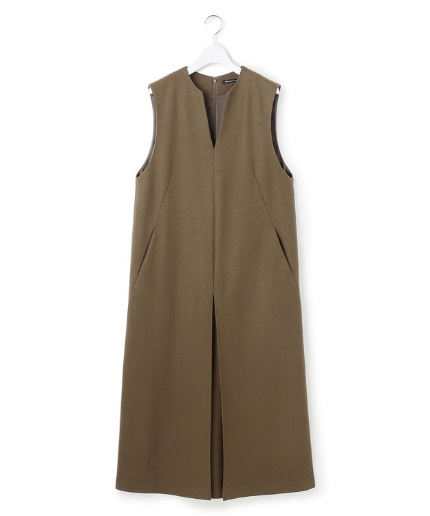 23区 S ウールミルドジャージー ボックスタック ジャンパースカート カーキ系