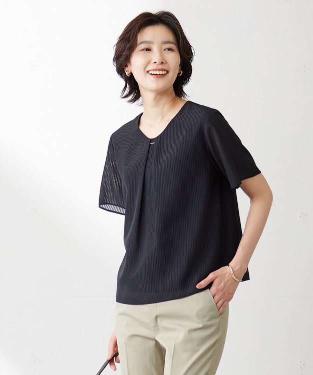 J.PRESS LADIES S 【イージーケア】シアーストライプ カットソー ネイビー系