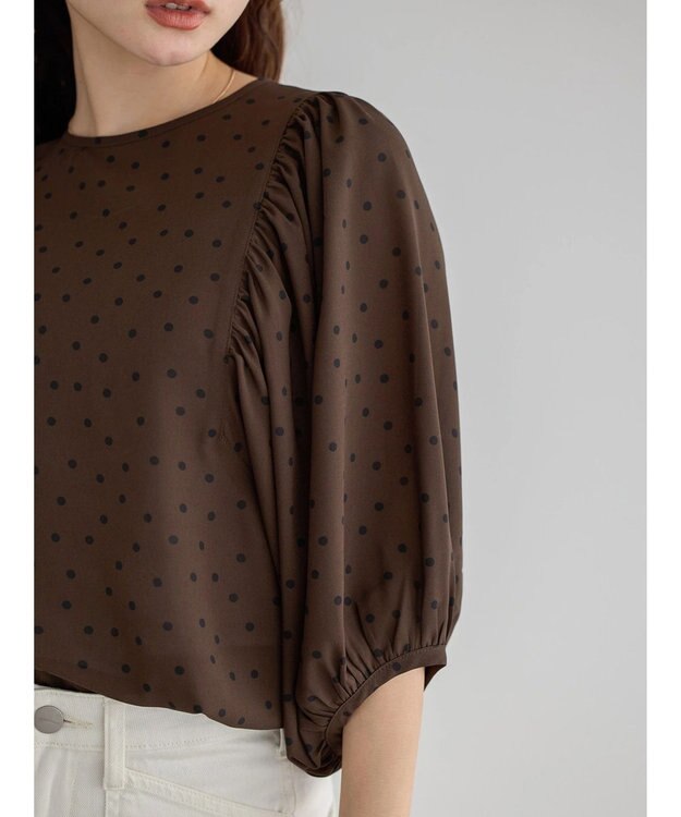 AMERICAN HOLIC ギャザースリーブドットブラウス Brown