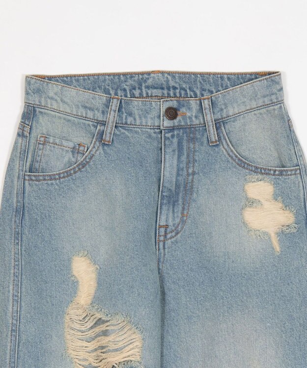 WEGO ダメージストレートデニムパンツ デニム淡加工色