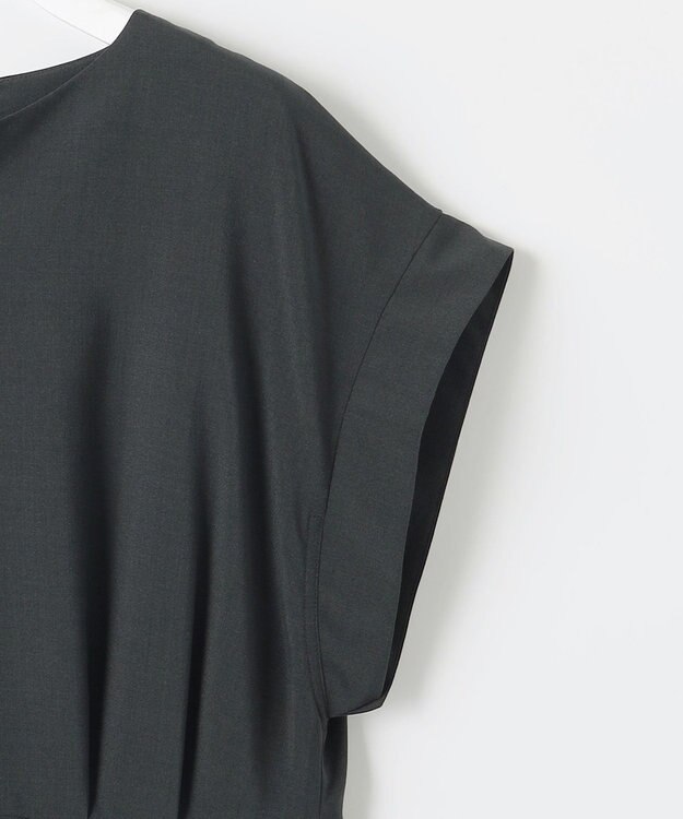 自由区 L 【17号サイズまで展開・カタログ掲載・UVカット・洗える】ウーステッドライク ワンピース ネイビー