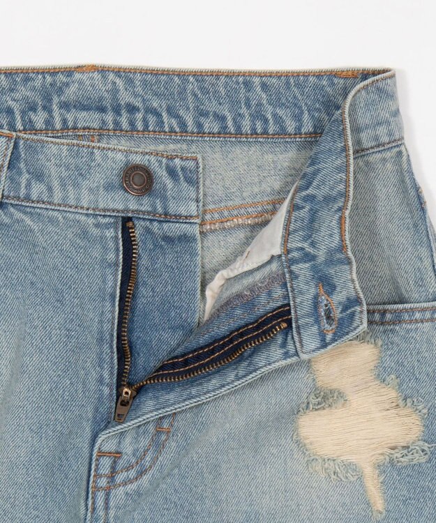 WEGO ダメージストレートデニムパンツ デニム淡加工色