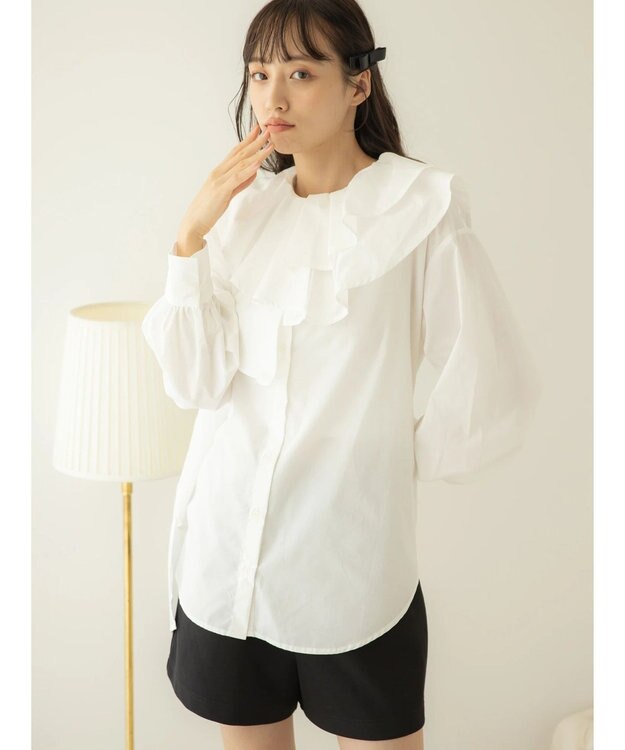 earth music&ecology ラッフルフリルチュニックブラウス Off White