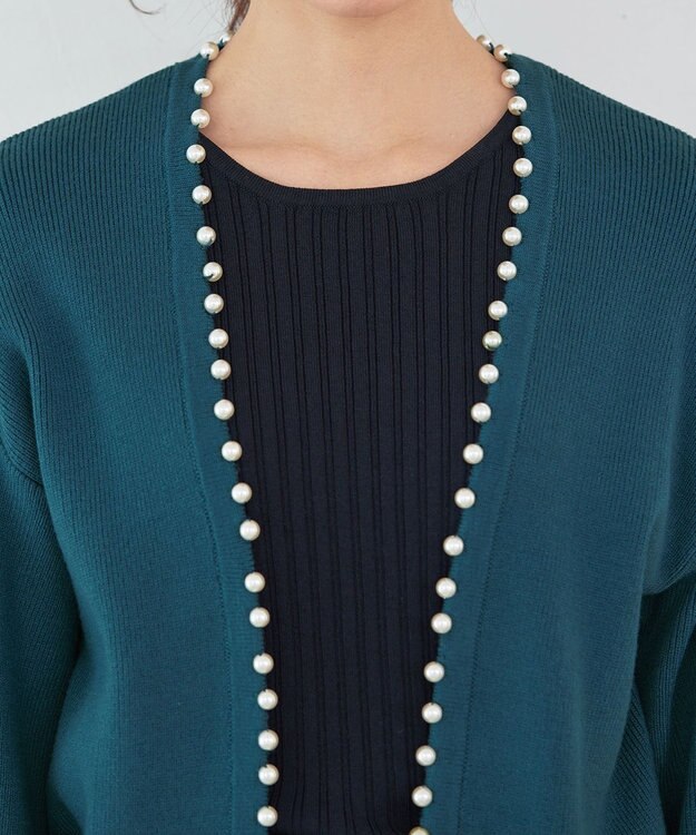 Tiaclasse 【洗える】パール付きパフスリーブカーディガン ターコイズ