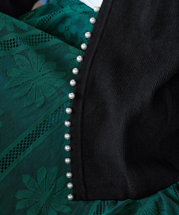 Tiaclasse 【洗える】パール付きパフスリーブカーディガン ブラック