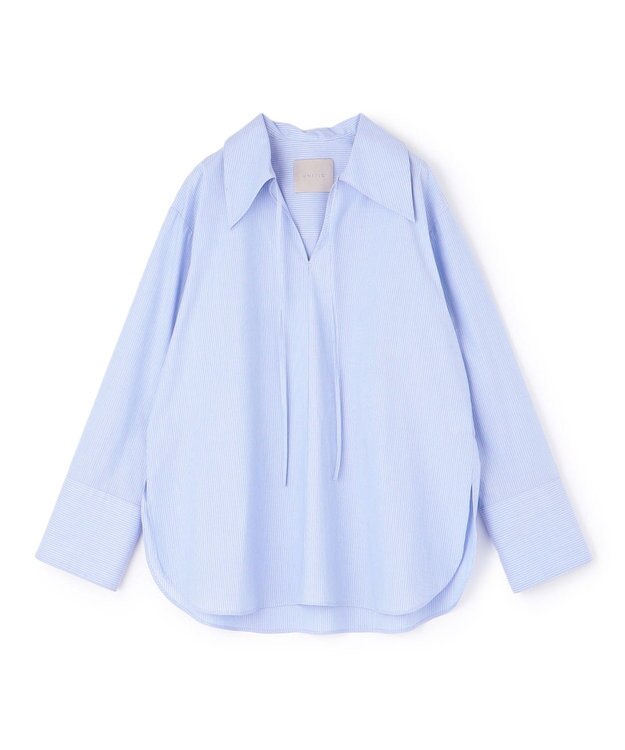 UNFILO スキッパーロングシャツ ブルーストライプ