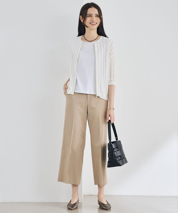 自由区 L 【19号サイズまで展開・カタログ掲載・定番人気・新色追加】コットンサテンクロップド丈ワイドストレート パンツ ベージュ