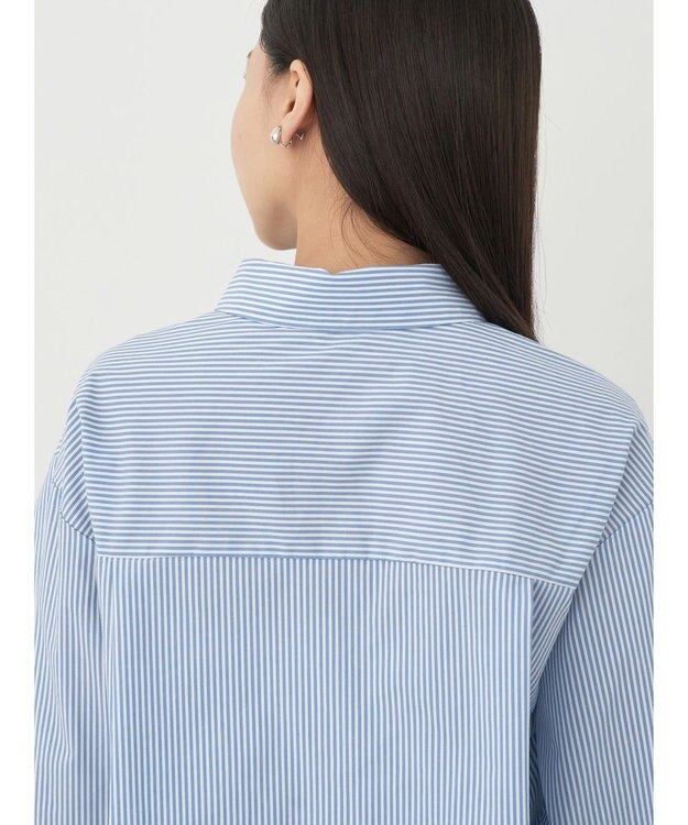 earth music&ecology パールボタンシャツ Stripe Blue