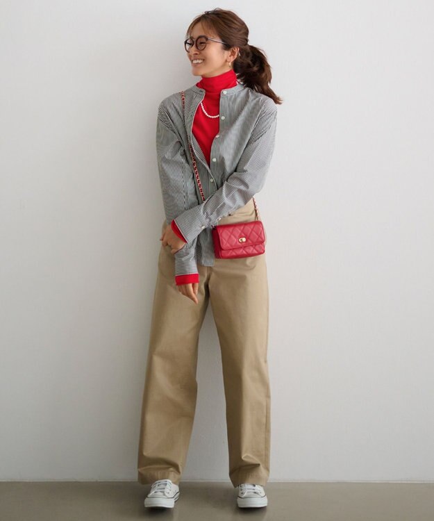 23区 【CLASSY.1月号掲載】CANCLINI バンドカラー シャツ カーキストライプ