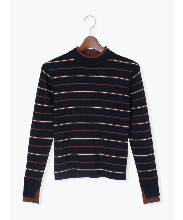 Te chichi 配色レイヤードリブニットプルオーバー ネイビー