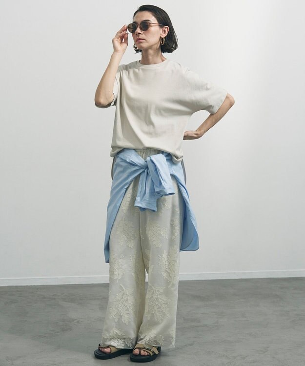 UNFILO L 【ウエストゴム】ボタニカル エンブロイダリー パンツ エクリュ