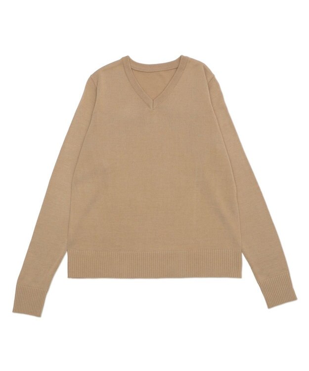 WEGO 【WEB限定/2025年秋冬新作/洗濯OK/毛玉レス/MLXLサイズ展開/オフィス/カジュアル】ベーシックニットセーター ベージュ