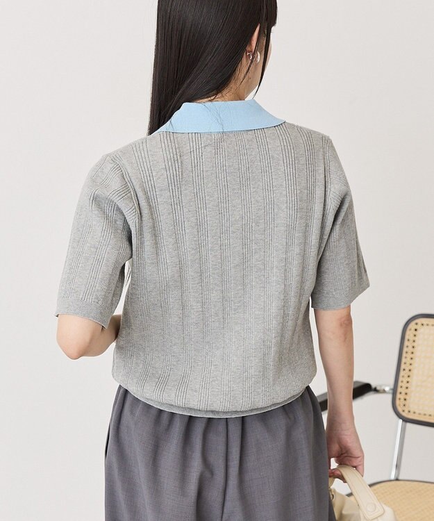 AMERICAN HOLIC 襟配色ニットポロ Light Gray