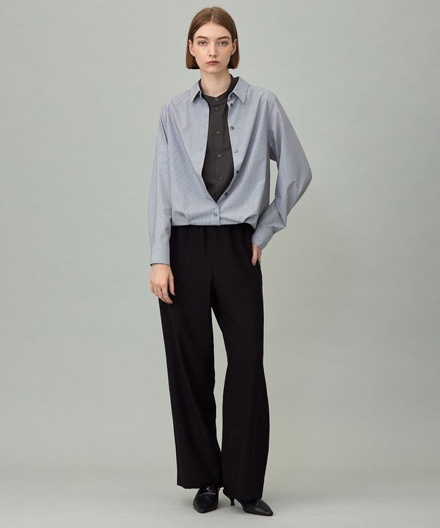 ICB L 【洗える】レイヤードシャーティング ブラックストライプ系