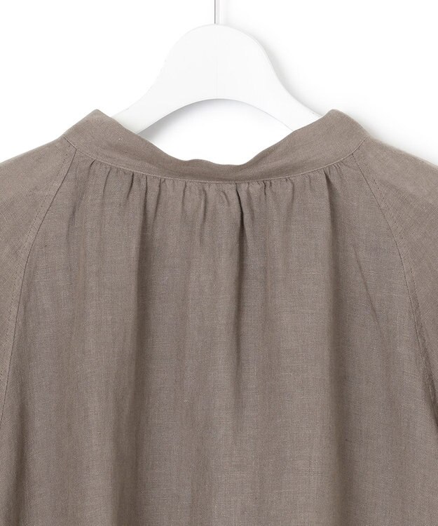 23区 L 【洗える】LIBECO ボウタイ ボリュームスリーブ ブラウス ダークブラウン系