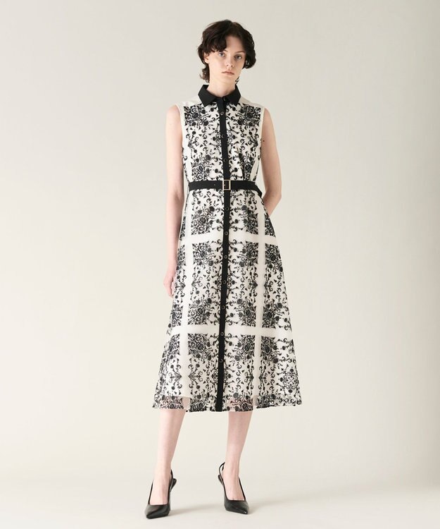 GRACE CONTINENTAL 刺繍フレアドレス キナリ