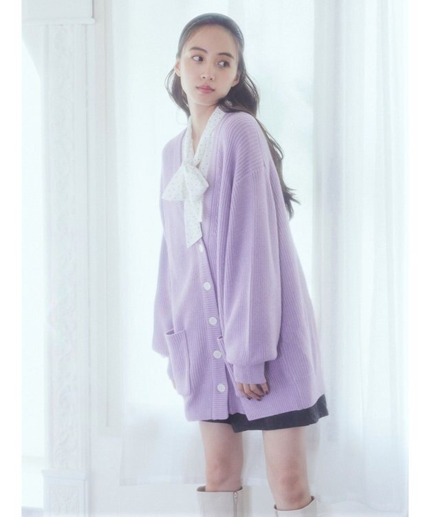 earth music&ecology アンチピリング畦Ｖネックカーディガン Lavender