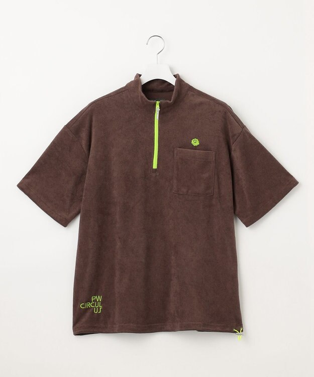 PW CIRCULUS GOLF 【MEN】パイル ハーフジップ ポケット モックネック シャツ ダークブラウン系