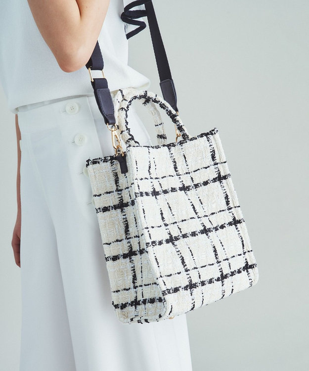 コーチ ハンドバッグ ツイード 白黒 トートバッグ ターンロック COACH（コーチ）の「【コーチ】ターンロック トート（トートバッグ