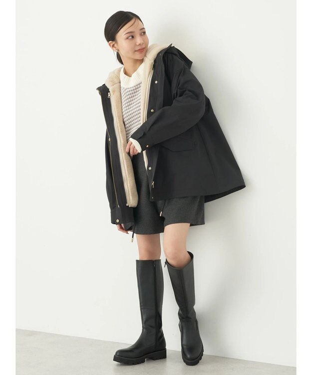 earth music&ecology マルチウェイマウンテンパーカー（ファー） Black