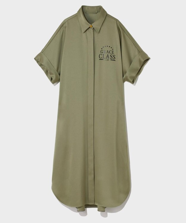 GRACE CONTINENTAL ダブルサテンシャツドレス カーキ