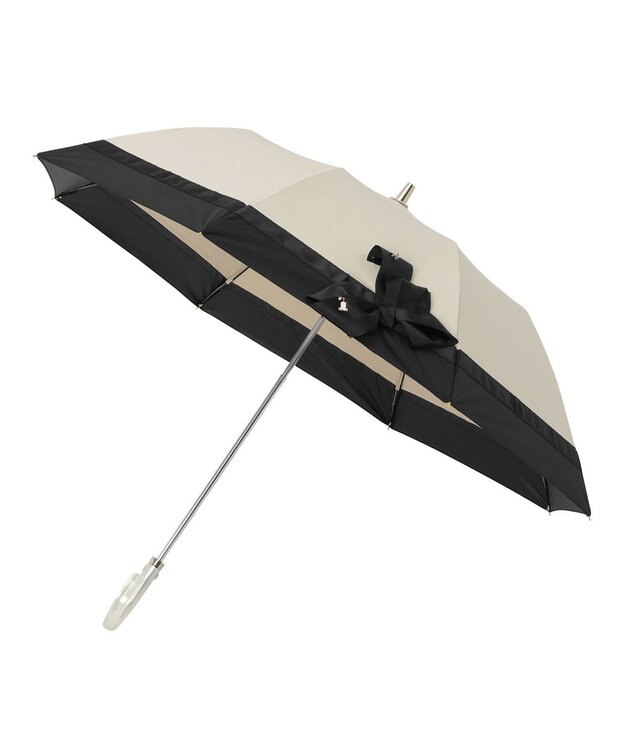 MOONBAT ランバン オン ブルー 晴雨兼用日傘 折りたたみ傘 切り継ぎビジューリボン 遮光 遮熱 UV ベージュ