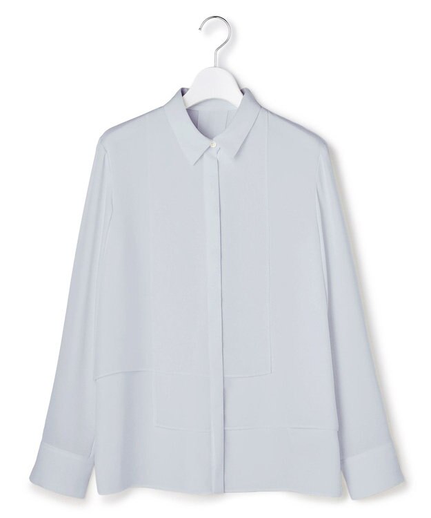 ICB L 【先行予約】 BackSatinAmunzen  異素材デザイン シャツブラウス サックスグレー