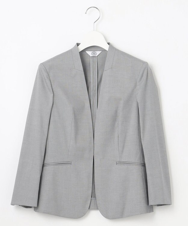 J.PRESS LADIES 【セットアップ対応・洗える・撥水・防汚】コットンFITTYシャーク ノーカラー ジャケット ライトグレー系