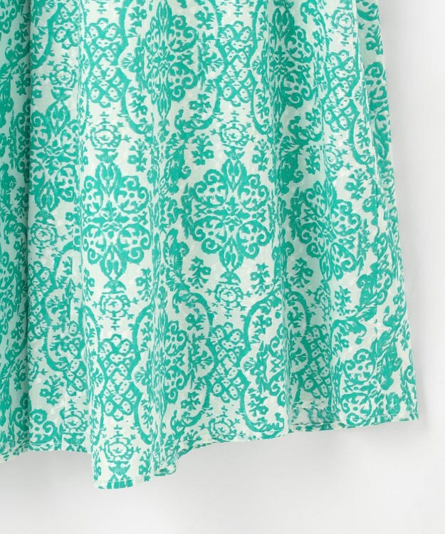 自由区 S ダマスクプリントエンブロイダリー ワンピース グリーン×イエロー刺繍