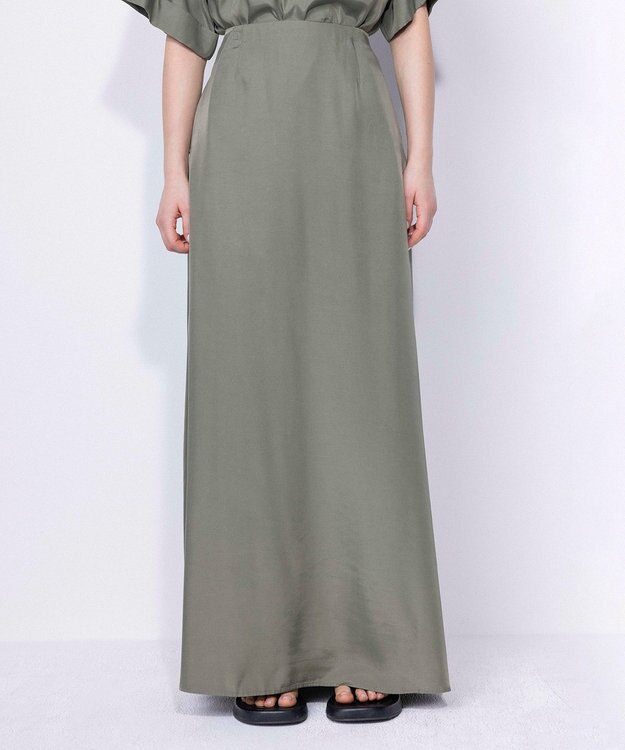 NAVE 【ReNAVE・セットアップ可/洗える/UVケア/接触冷感】フィブリルシャンブレー Aラインスカート カーキ系