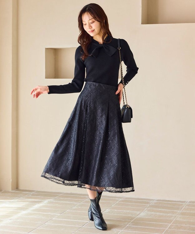 Feroux 【先行予約】リボンタイリブ ニット ブラック系