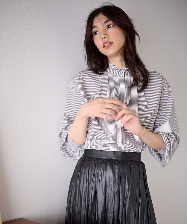 ANY スタンドネックブラウス ブラウンロンスト