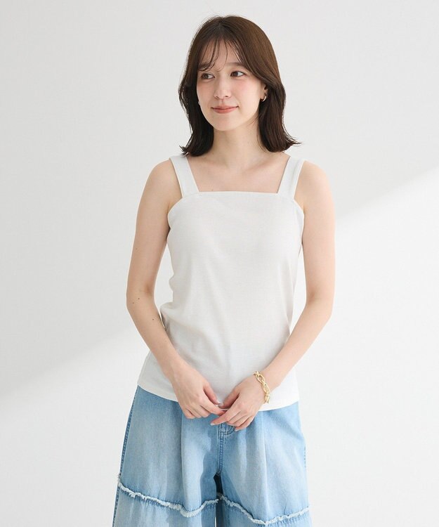 Green Parks スクエアラメタンクトップ Off White