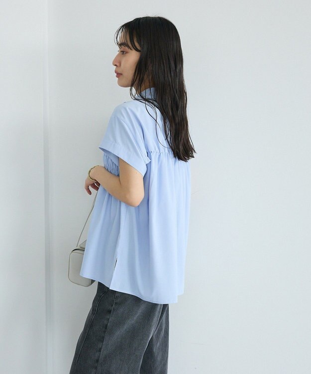 CRAFT STANDARD BOUTIQUE シャーリングショートスリーブブラウス Sax