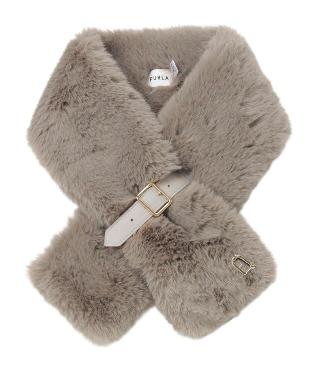 MOONBAT FURLA（フルラ）ベルト差し込みファーティペット アーチロゴ フェイクファー ベージュ