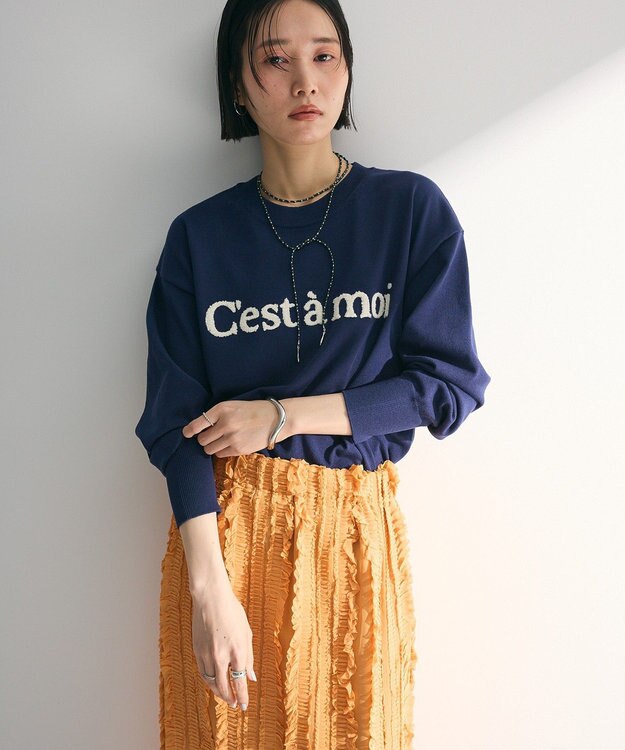 Green Parks さがら刺繍ロゴニットプルオーバー Navy