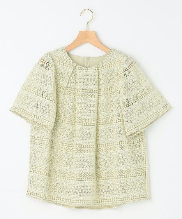 組曲 ボーダーレース ブラウス ピスタチオ系