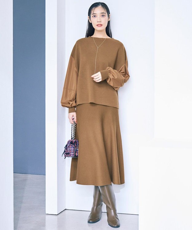 自由区 L 【カタログ掲載】ウールミラノニットフレア スカート モカ