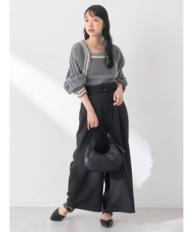 earth music&ecology ベルト付きワイドパンツ Black