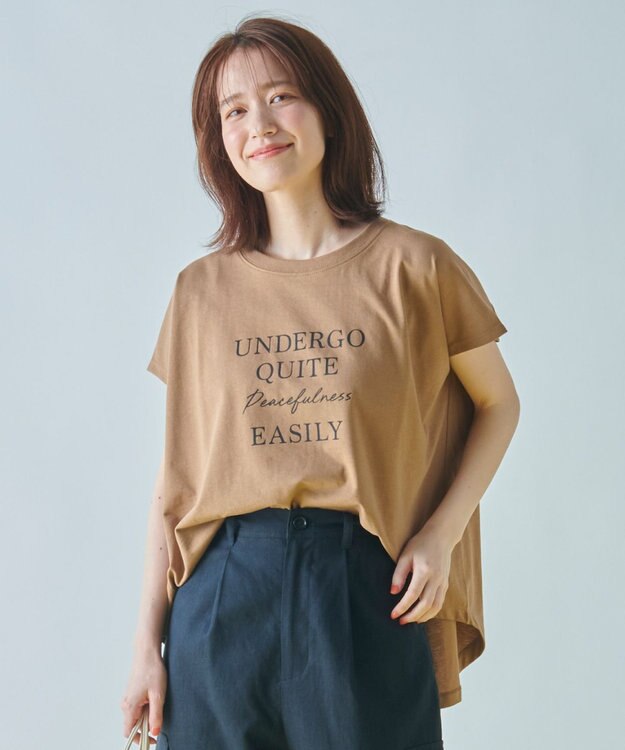 ANY 【UVケア/接触冷感】チュニック丈半袖ロゴTシャツ モカ