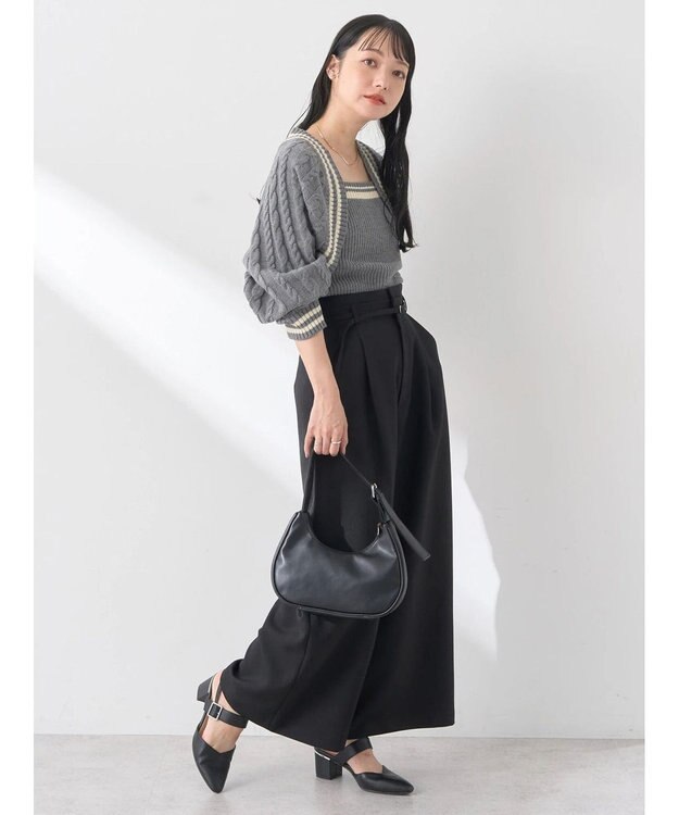 earth music&ecology ベルト付きワイドパンツ Black