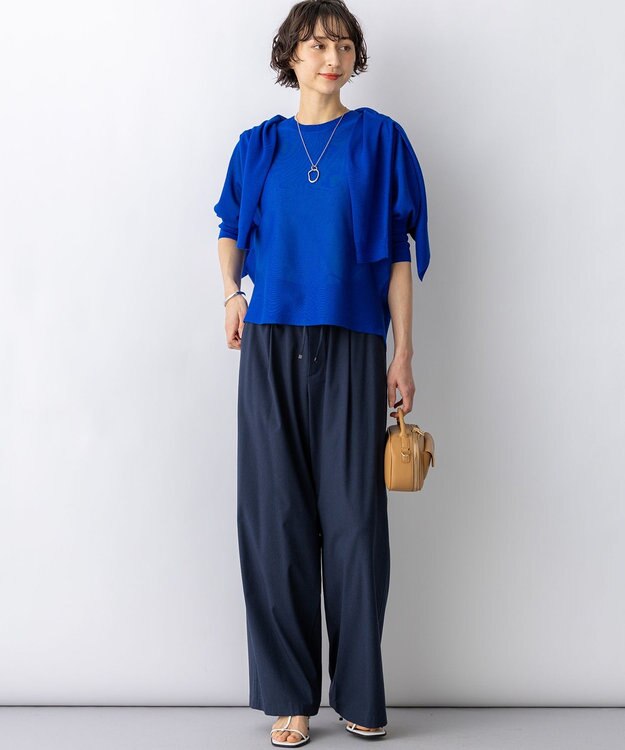 23区 【先行予約】ナチュラルスラブストレッチ ワイドパンツ ネイビー系