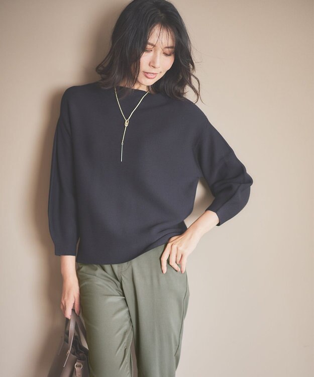 ANY 【洗濯機可】パフスリーブガーターニット ブラック