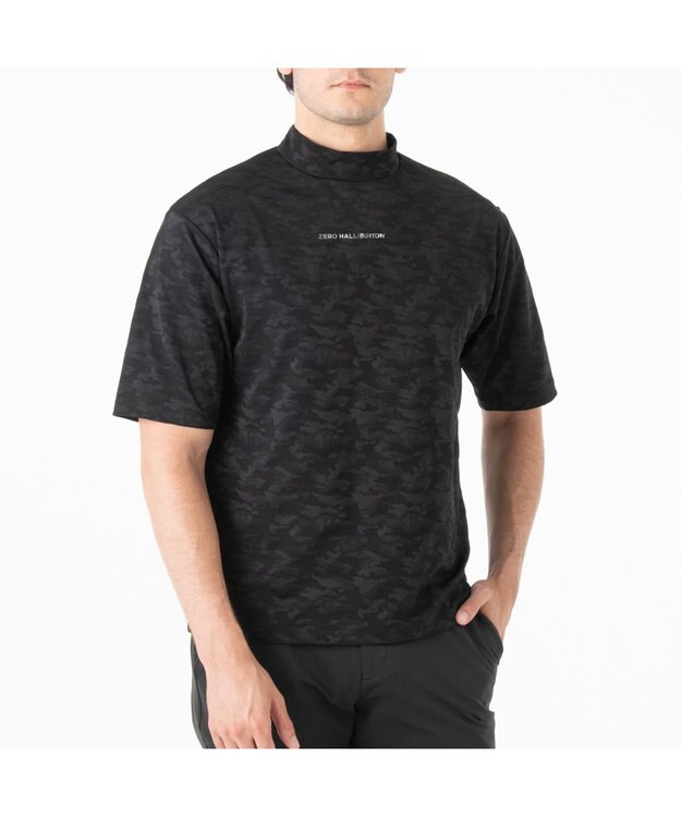 ZERO HALLIBURTON カモフラージュ柄 ジャガードモックネックシャツ ZHG-A4A 2a 82852 ゴルフウェア ブラック