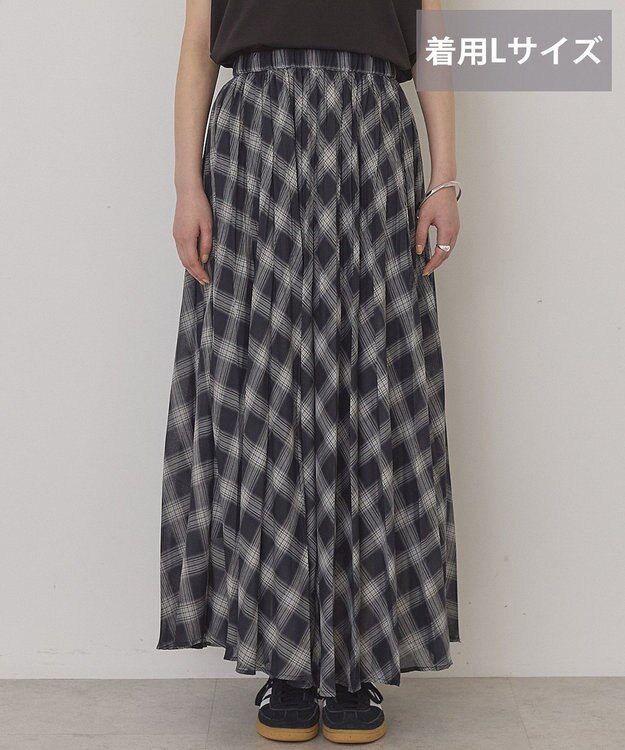 AMERICAN HOLIC 【選べる丈】チェックシアープリーツスカート Charcoal Gray