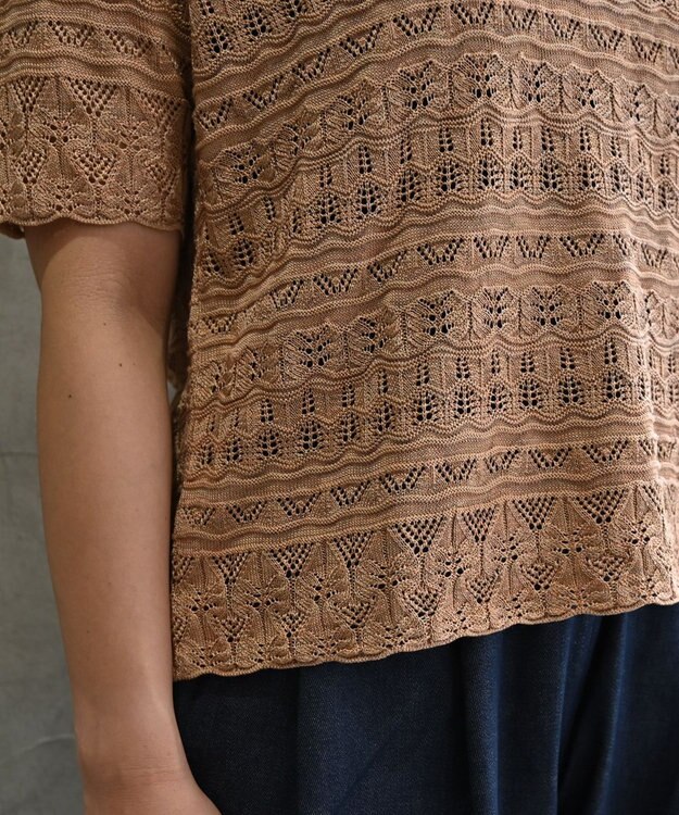 muuc 〈高品質シルク100%〉透かしレース編み 半袖プルオーバー ブロンド